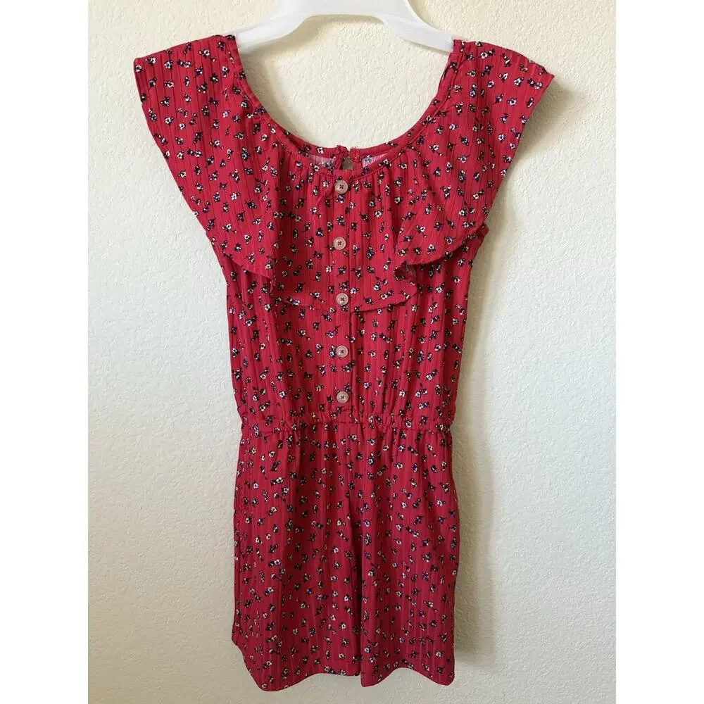 Lot Of 2 Justice Floral Ruffle Sleeveless Elastic Waist Girls Romper Size M 10